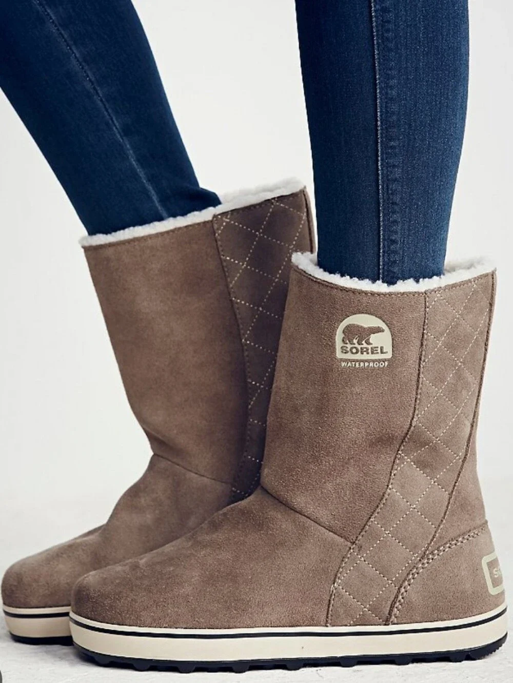 Sorel Women's Glacy Taupe Suede Waterproof Fleece-Lined Mid-Calf Boots Size 9